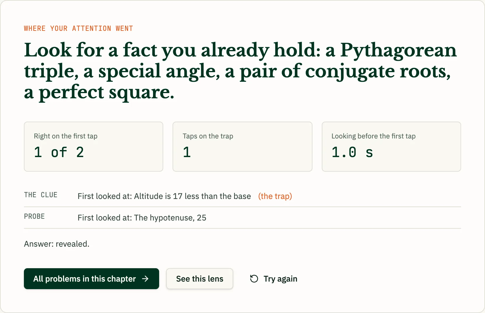 The summary: right on the first tap, taps on the trap, seconds before the first tap, and what was looked at first.